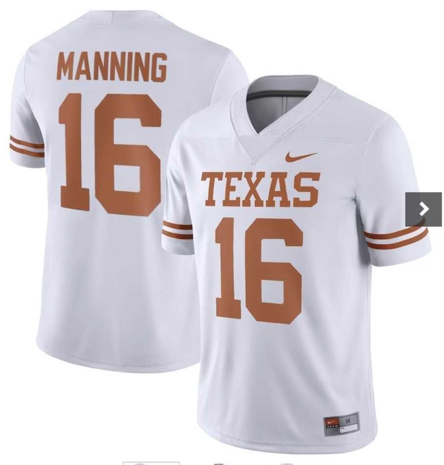 Mens Texas Longhorns #16 Arch Manning White Stitched Jersey Dzhi